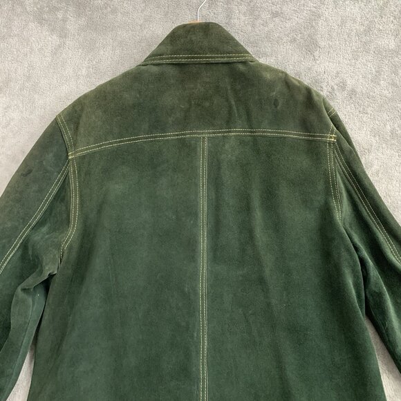 Vintage BUCKBOARD Jacket Mens 42 Green Yellow Stitching Button Snap Leather 70’s - Picture 15 of 16